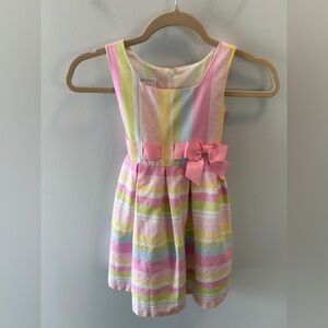 Iris & Ivy Striped Sleeveless Dress 6X Back Zipper Attached Belt Pink Bow Spring